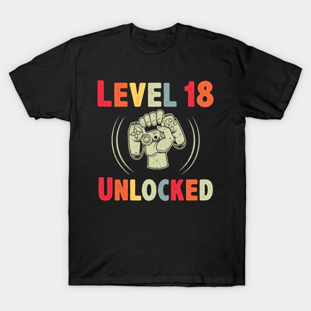 Level 18 Unlocked Video Game 18th Birthday Gift T-Shirt by CardRingDesign